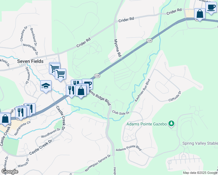 map of restaurants, bars, coffee shops, grocery stores, and more near 216 Birch St in Mars