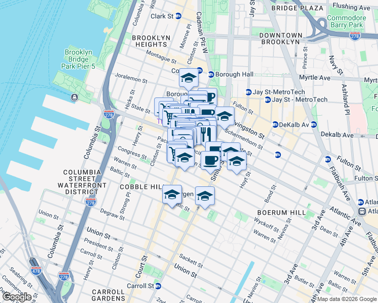 map of restaurants, bars, coffee shops, grocery stores, and more near in Brooklyn