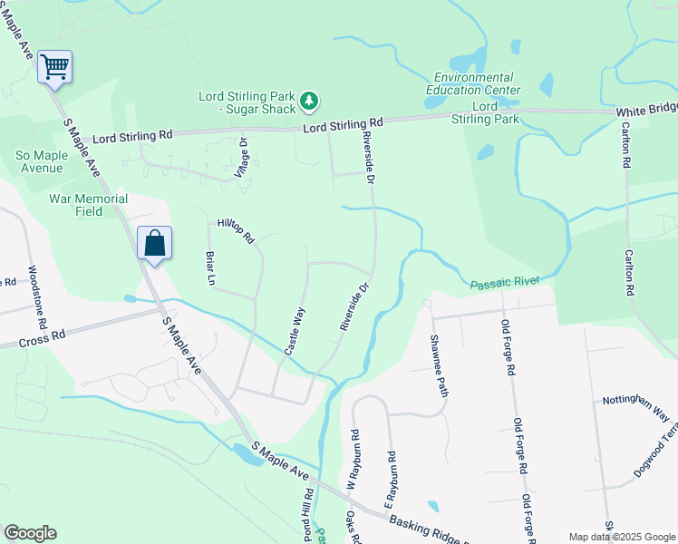 map of restaurants, bars, coffee shops, grocery stores, and more near 15 Meadowview Road in Basking Ridge