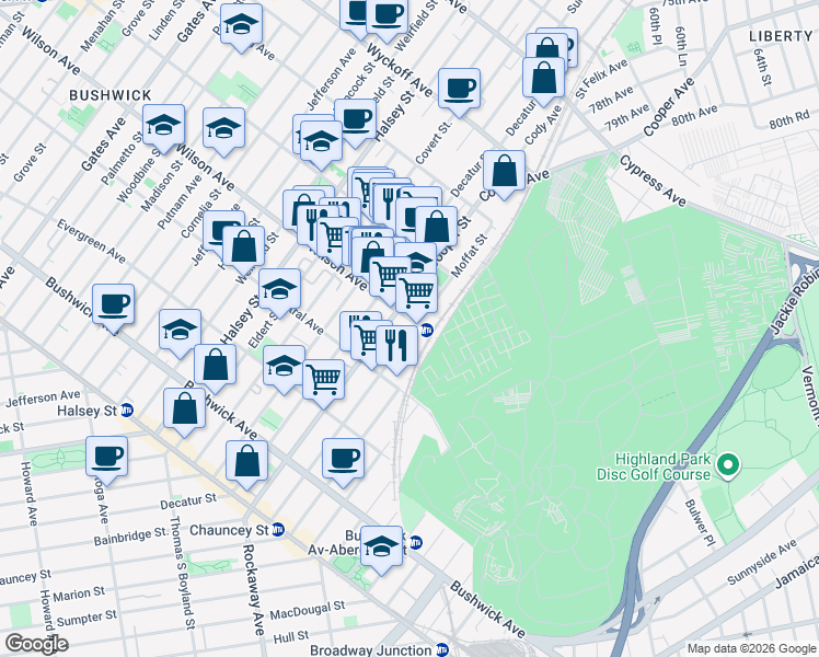 map of restaurants, bars, coffee shops, grocery stores, and more near in Brooklyn