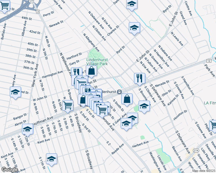 map of restaurants, bars, coffee shops, grocery stores, and more near 78 Auburn Street in Lindenhurst