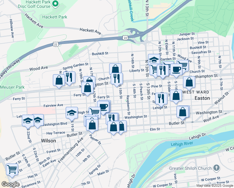 map of restaurants, bars, coffee shops, grocery stores, and more near 1563 Ferry St in Easton