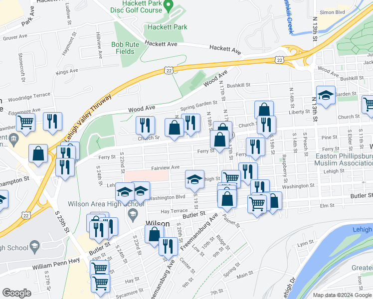 map of restaurants, bars, coffee shops, grocery stores, and more near 1911 Ferry Street in Easton