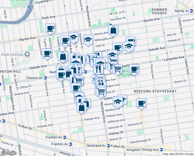 map of restaurants, bars, coffee shops, grocery stores, and more near 330 Clifton Place in Brooklyn