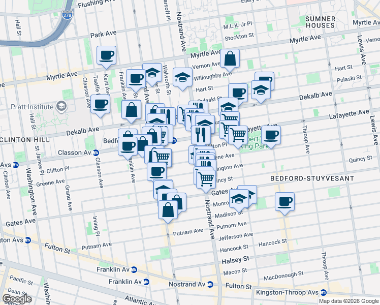 map of restaurants, bars, coffee shops, grocery stores, and more near 330 Clifton Place in Brooklyn
