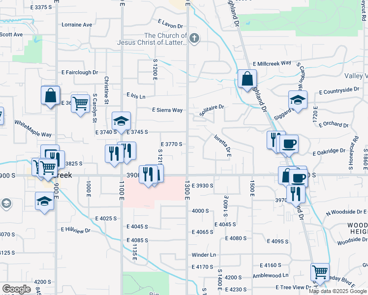 map of restaurants, bars, coffee shops, grocery stores, and more near 1260 East 3770 South in Millcreek