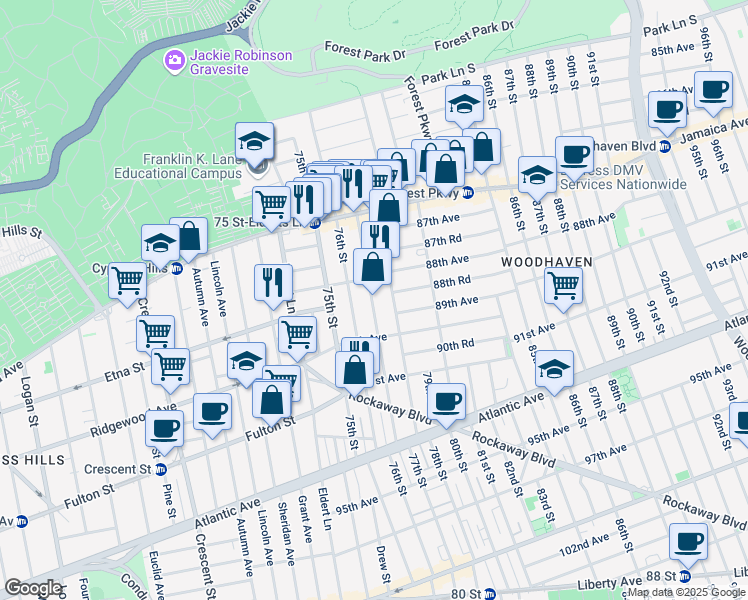 map of restaurants, bars, coffee shops, grocery stores, and more near in Queens