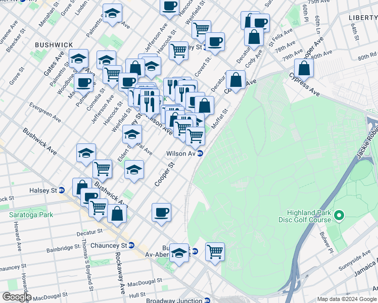 map of restaurants, bars, coffee shops, grocery stores, and more near in Brooklyn