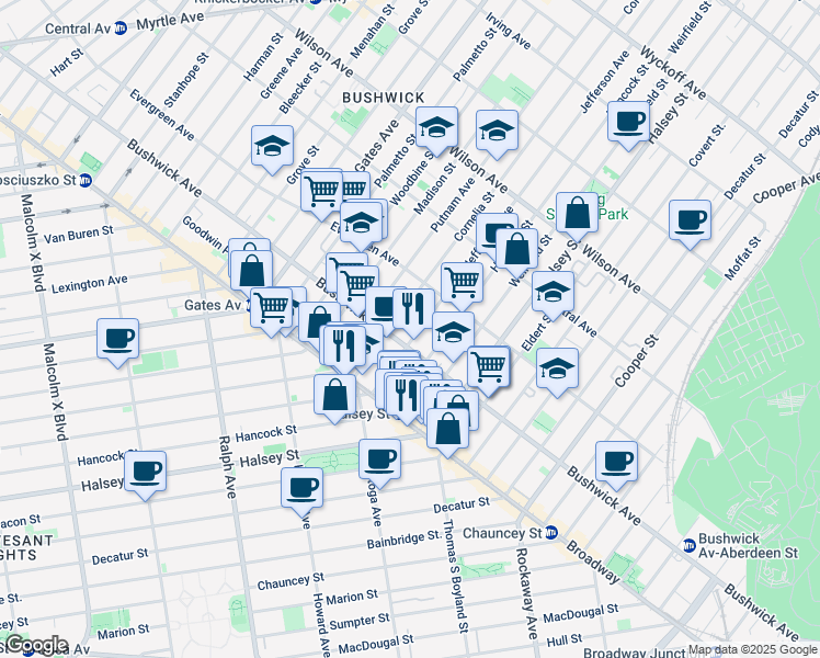 map of restaurants, bars, coffee shops, grocery stores, and more near in Brooklyn