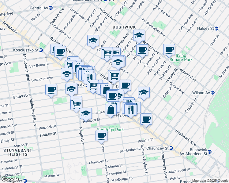 map of restaurants, bars, coffee shops, grocery stores, and more near 984 Madison Street in Brooklyn
