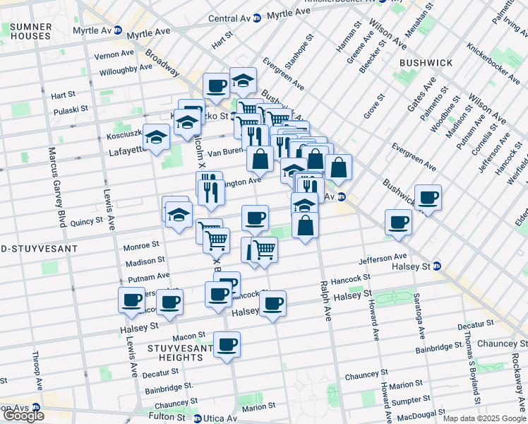 map of restaurants, bars, coffee shops, grocery stores, and more near in Brooklyn