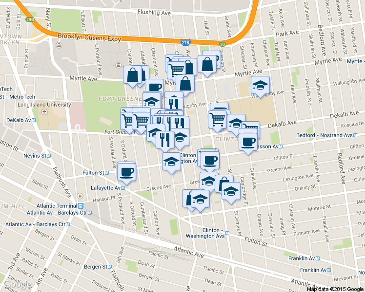 map of restaurants, bars, coffee shops, grocery stores, and more near in Brooklyn