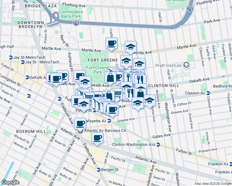 map of restaurants, bars, coffee shops, grocery stores, and more near 231 Cumberland Street in Brooklyn
