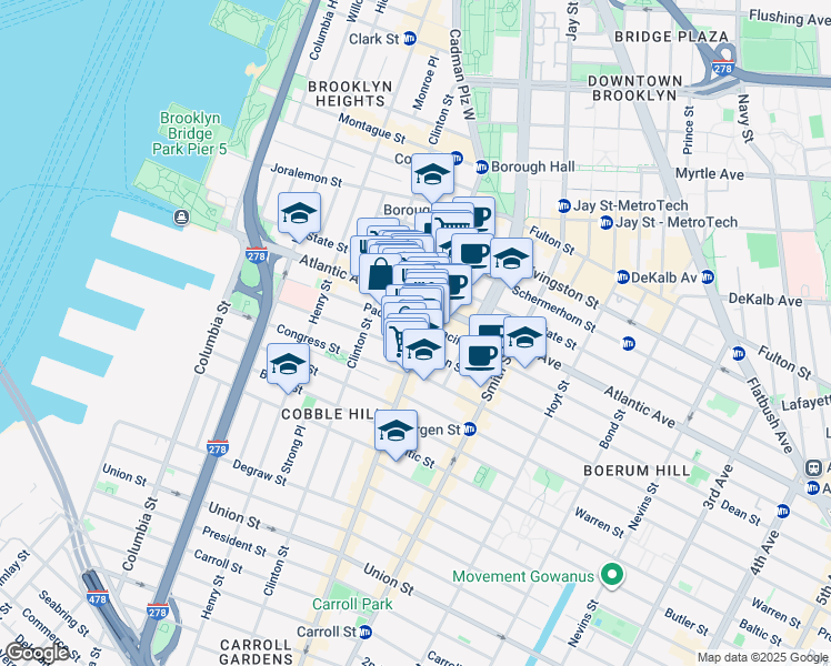 map of restaurants, bars, coffee shops, grocery stores, and more near 174 Pacific Street in Brooklyn