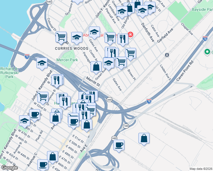 map of restaurants, bars, coffee shops, grocery stores, and more near 1 Catherine Court in Jersey City