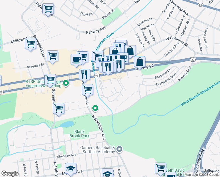 map of restaurants, bars, coffee shops, grocery stores, and more near 501 Clubhouse Court in Union