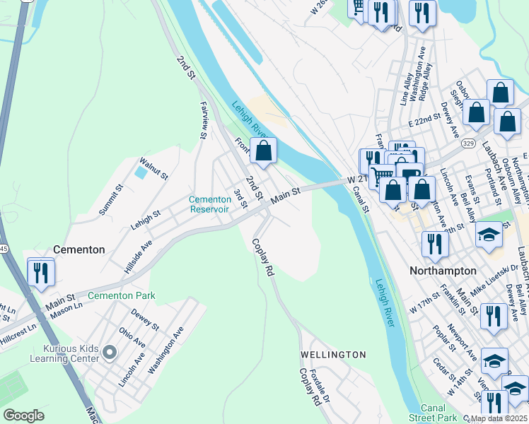 map of restaurants, bars, coffee shops, grocery stores, and more near in Lehigh County