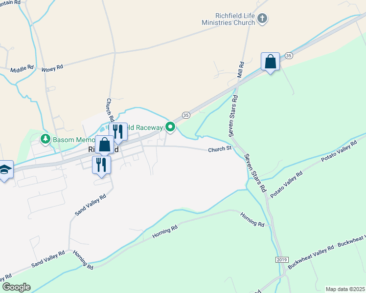 map of restaurants, bars, coffee shops, grocery stores, and more near 189 Church Street in Richfield