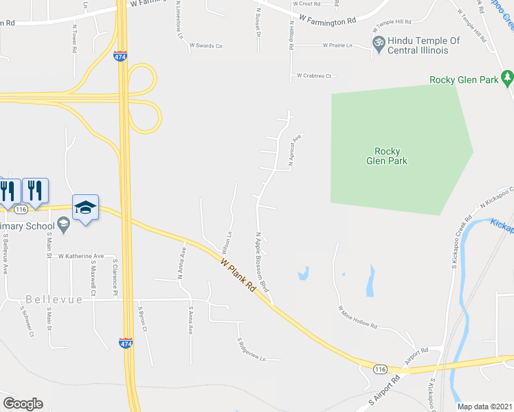 map of restaurants, bars, coffee shops, grocery stores, and more near 204 North Apple Blossom Boulevard in Bellevue