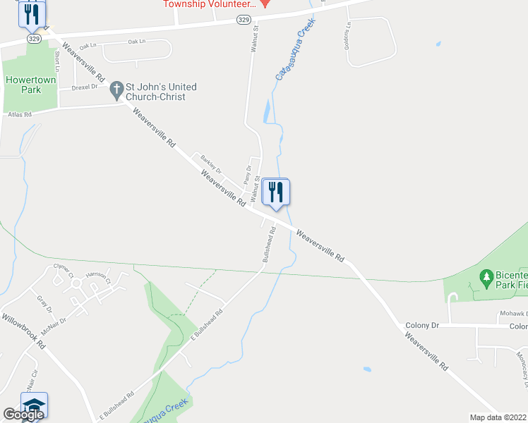 map of restaurants, bars, coffee shops, grocery stores, and more near 6936 Weaversville Road in Northampton