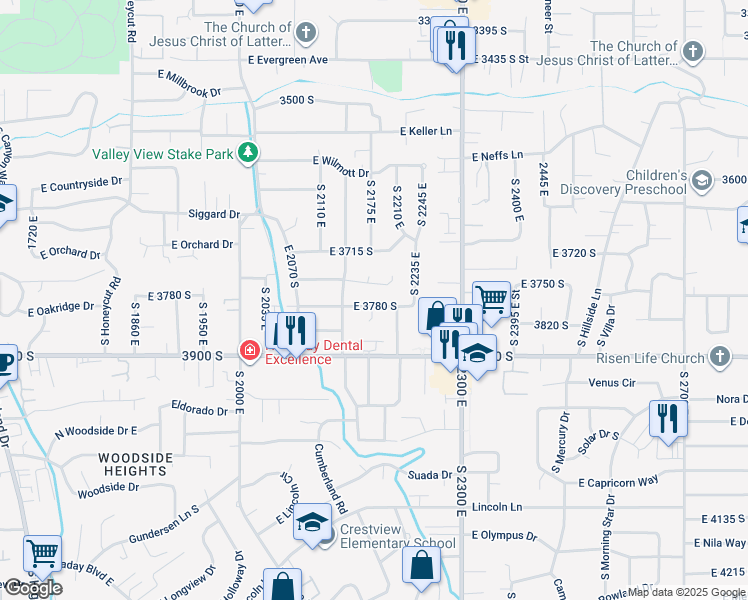 map of restaurants, bars, coffee shops, grocery stores, and more near 2183 East 3780 South in Salt Lake City