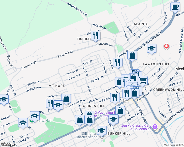 map of restaurants, bars, coffee shops, grocery stores, and more near 510 Fairview Street in Pottsville