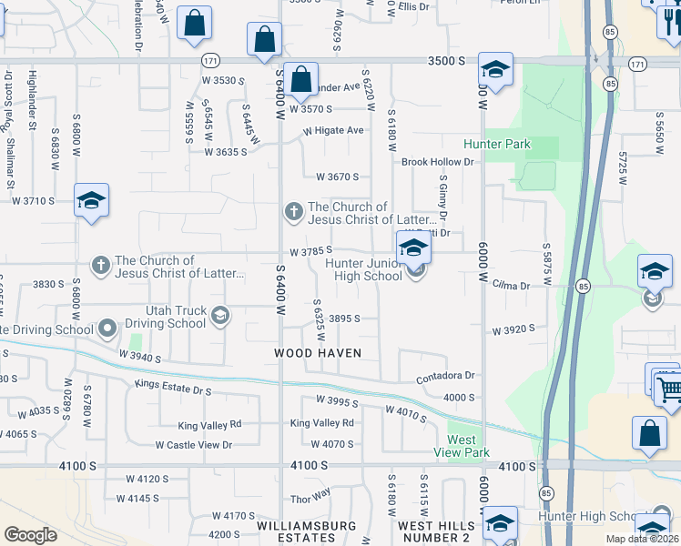 map of restaurants, bars, coffee shops, grocery stores, and more near 3821 South 6300 West in West Valley City
