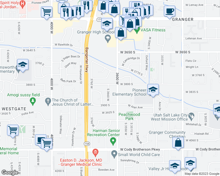 map of restaurants, bars, coffee shops, grocery stores, and more near 3819 S 3660 W in West Valley City