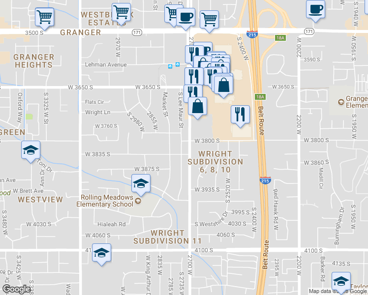 map of restaurants, bars, coffee shops, grocery stores, and more near 3819 South Lee Maur Street in West Valley City
