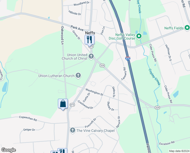 map of restaurants, bars, coffee shops, grocery stores, and more near 5545 Pennsylvania 873 in Schnecksville