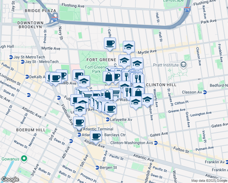 map of restaurants, bars, coffee shops, grocery stores, and more near 231 Cumberland Street in Brooklyn