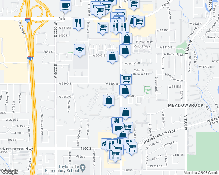 map of restaurants, bars, coffee shops, grocery stores, and more near 1722 West 3860 South in West Valley City