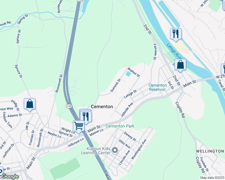 map of restaurants, bars, coffee shops, grocery stores, and more near 5495 Summit Street in Lehigh County