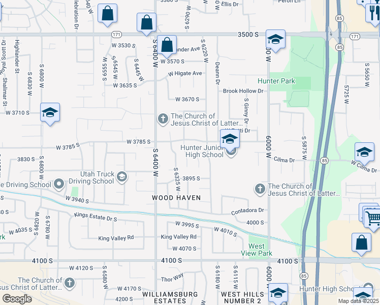 map of restaurants, bars, coffee shops, grocery stores, and more near 3821 S 6300 W in West Valley City