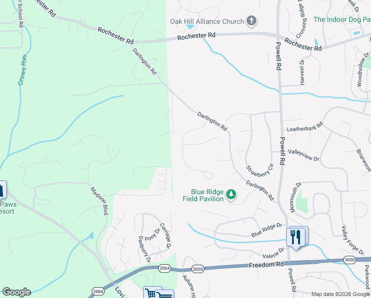 map of restaurants, bars, coffee shops, grocery stores, and more near 204 Brookside Drive in Cranberry Township