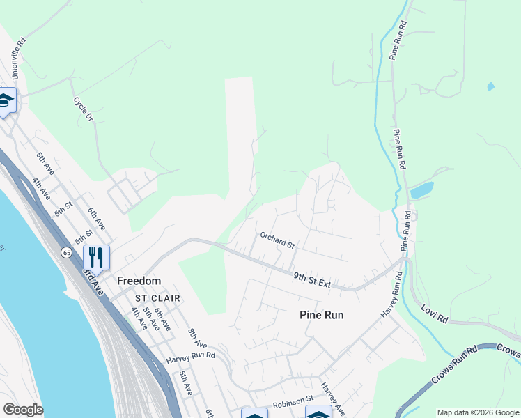 map of restaurants, bars, coffee shops, grocery stores, and more near 120 Locust Lane in Freedom