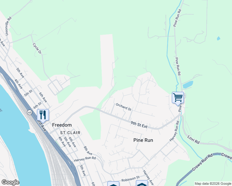 map of restaurants, bars, coffee shops, grocery stores, and more near 120 Locust Lane in Freedom