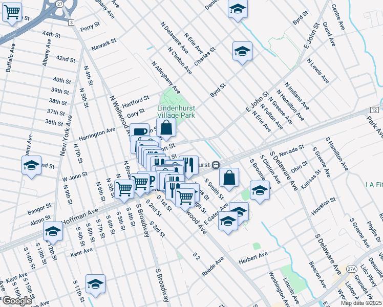 map of restaurants, bars, coffee shops, grocery stores, and more near 78 Auburn Street in Lindenhurst