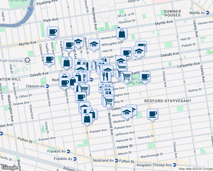 map of restaurants, bars, coffee shops, grocery stores, and more near 330 Clifton Place in Brooklyn