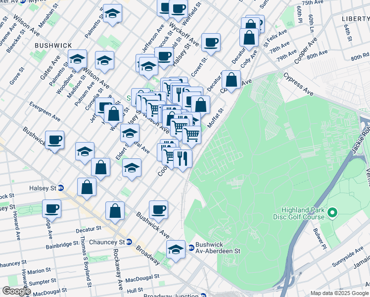 map of restaurants, bars, coffee shops, grocery stores, and more near in Brooklyn
