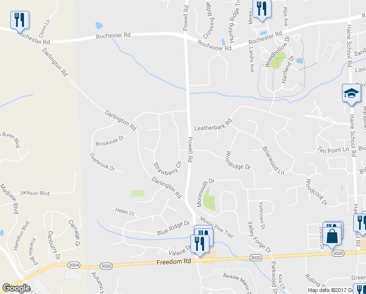 map of restaurants, bars, coffee shops, grocery stores, and more near 217 Strawberry Circle in Cranberry Township