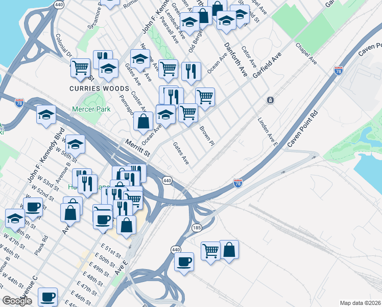 map of restaurants, bars, coffee shops, grocery stores, and more near 25 Seaview Avenue in Jersey City