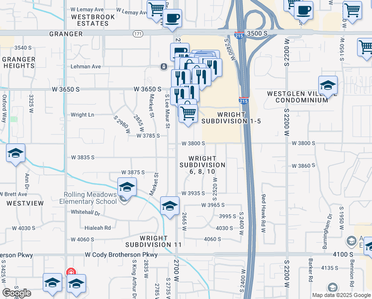 map of restaurants, bars, coffee shops, grocery stores, and more near 3831 Constitution Boulevard in West Valley City