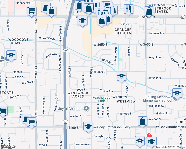 map of restaurants, bars, coffee shops, grocery stores, and more near 3815 3600 West in West Valley City