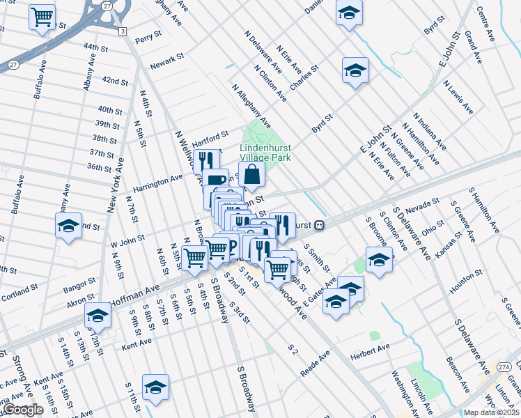 map of restaurants, bars, coffee shops, grocery stores, and more near 56 Bristol Street in Lindenhurst