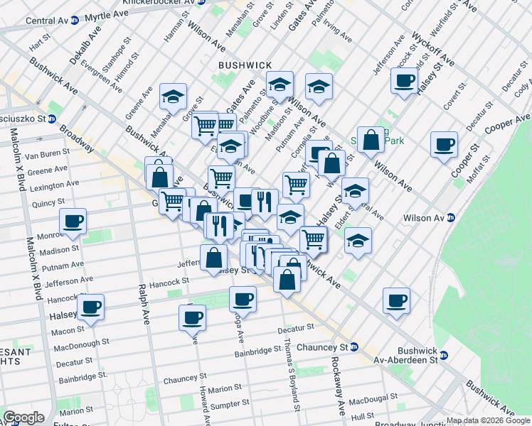 map of restaurants, bars, coffee shops, grocery stores, and more near in Brooklyn