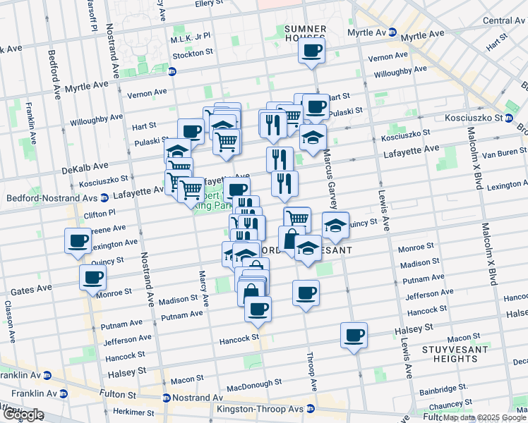 map of restaurants, bars, coffee shops, grocery stores, and more near 438 1/2 Lexington Avenue in Brooklyn