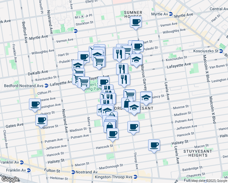 map of restaurants, bars, coffee shops, grocery stores, and more near 438 1/2 Lexington Avenue in Brooklyn