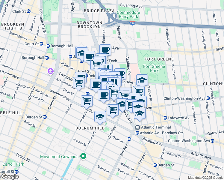 map of restaurants, bars, coffee shops, grocery stores, and more near 532 Fulton Street in Brooklyn