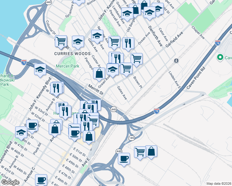 map of restaurants, bars, coffee shops, grocery stores, and more near 4 Catherine Court in Jersey City